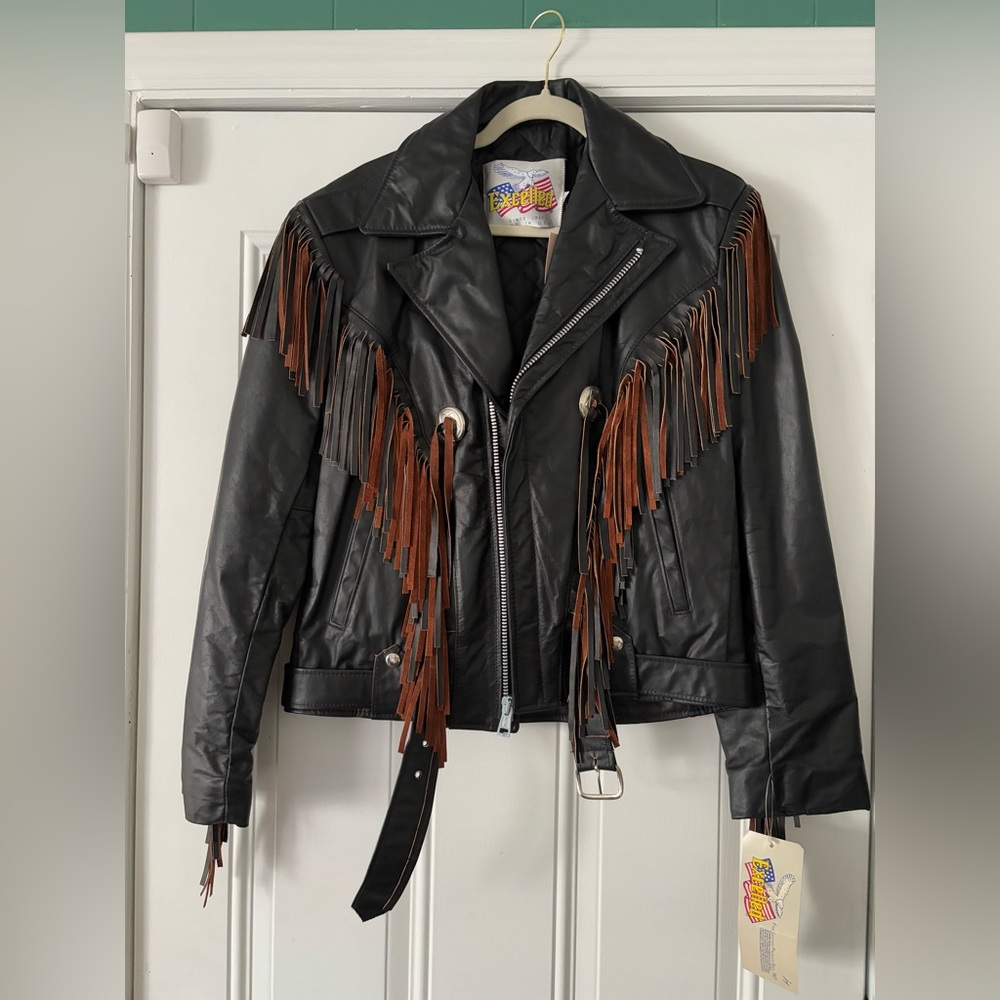 RARE - Vintage Leather Fringe Heart Concho Jacket - Picture 1 of 4